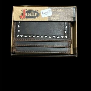 Justin Boots Dark Brown Leather Card Holder with White Accents